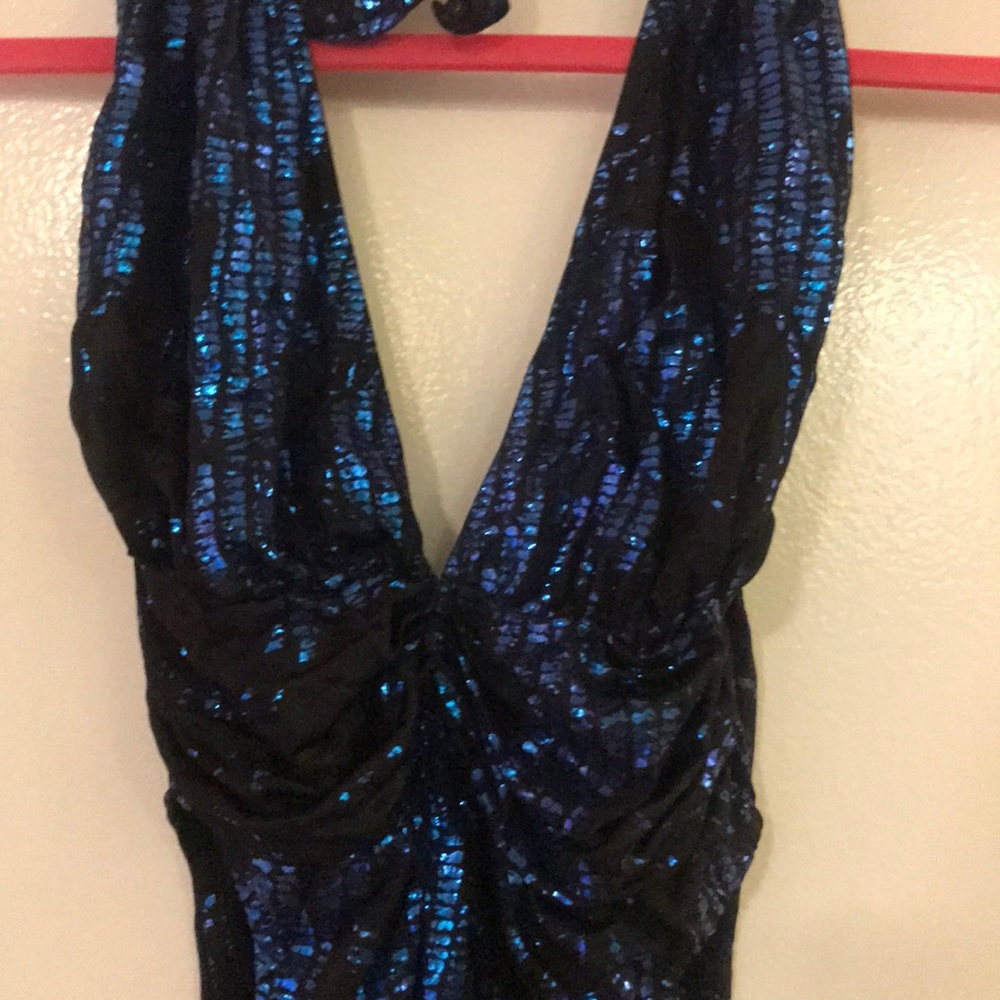 Metallic blue / black bodysuit swimsuit dress top